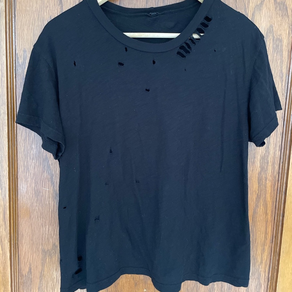 MONROW Distressed Black Tee (Size L)